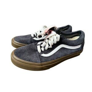 Vans Mens 7.5 Sneakers 508731 Navy Blue Hairy Suede Old Skool Skate Womens 9 Gum